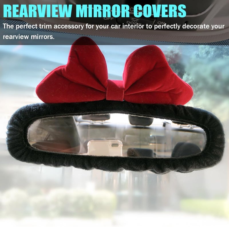 Bittwee Car Rearview Mirror Cover, Auto Interior Elastic Comfortable Rear View Mirror Protector Decorative Accessories for Girls Women Man Gift, Universal for Vehicles, SUV, Truck, RV (Black/Red) - Image 2